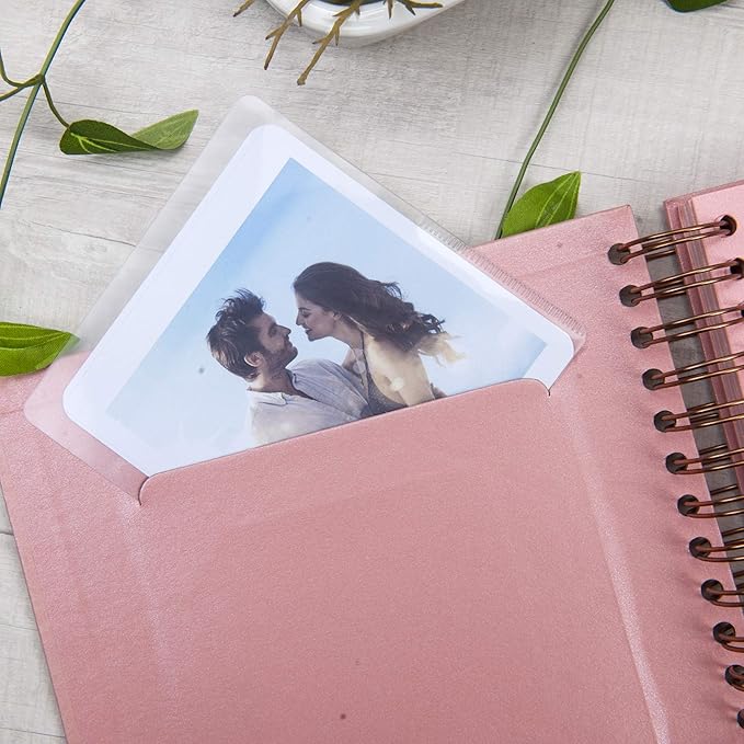 8 x 8 Inch Small DIY Scrapbook Photo Album with Window Design Cover 80 Pages Craft Paper Memory Book for Weeding Family Travel and Baby (Pink)