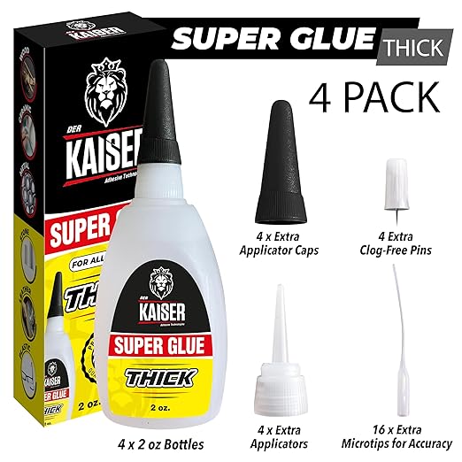 Thick Cyanoacrylate (CA) Super Glue – 4 Pack (4 x 2 oz Bottles) – Gap-Filling Adhesive for Wood, Marble, Stone, and Heavy-Duty Applications