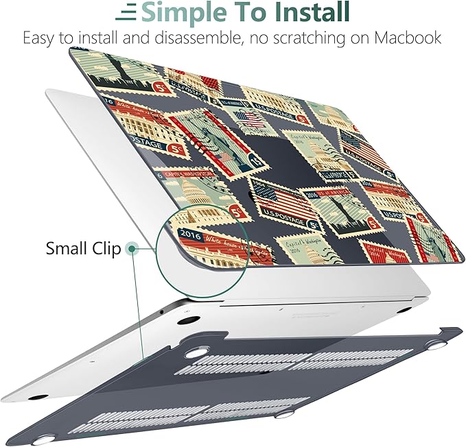 DONGKE for MacBook Air 13 Inch Case 2021-2018, Compatible with A2337 M1 A2179 A1932 Support Retina Display & Touch ID, Hard Shell Plastic Cover with Keyboard Skin - Classic Stamps