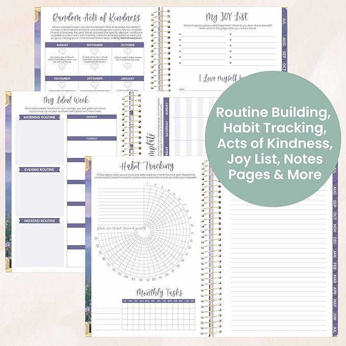 bloom daily planners HARDCOVER Planner 2025-2026 Academic Year (July 2025 - July 2026) - A5 Task Goal Organizer - Monthly & Weekly Inspirational Agenda Book - 5.5" x 8.25" - Mystical Mountains