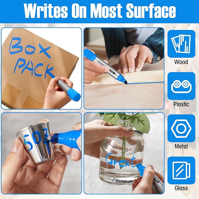 Fuutreo 10 Pack Jumbo Permanent Markers Bulk Large Chisel Tip Permanent Markers Quick Drying Waterproof Big Huge Poster Pens for Office, Logistics Company and More(Lake Blue)