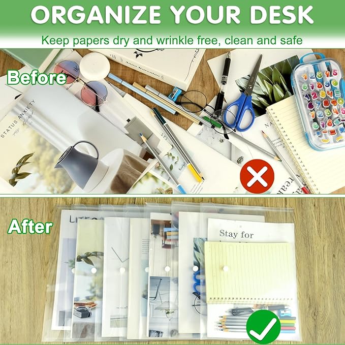 NACHLYNN 48pcs Plastic Envelopes Poly Envelopes with Snap Closure A4 Size Clear Document File Folders Organizers Clear Envelope for School Office Supplies