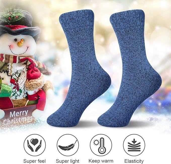 ICEIVY 5 Pair Fuzzy Cozy Socks for Women - Warm Comfy Soft Casual Home Sleep Winter Wool Socks - Gifts for Women