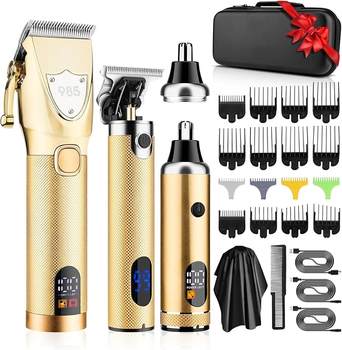 RESUXI Hair Clipper for Men T Blade Zero Gapped Nose Hair Trimmer Set,Professional Cordless Barber Clippers Hair Cutting Machine Haircut Grooming Kit,Gold