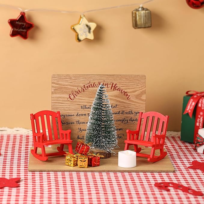 Christmas in Heaven Memorial Gift Empty Rocking Chair Ornament Save A Seat Memorial Xmas Decor Candle Holders Wooden Remembrance Sign