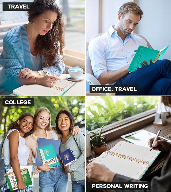 Spiral Notebook Journal for Women Men, 300 Numbered Lined Pages, College Ruled, A5 Hardcover Spiral Bound Notebook for School, Work, Note Taking Writing, Leather Spiral Journal Medium 5.9"x8.5"