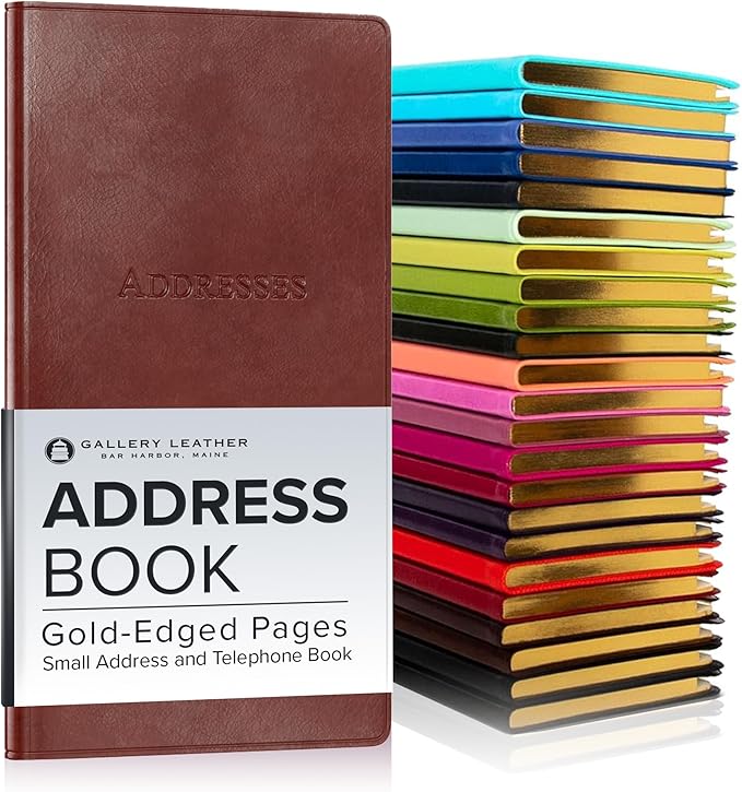 Gallery Leather Small Address Book with Alphabetical Tabs up to 403 Records, Leather Notebook Hardcover, Telephone and Address Books - 6x3.25, Pocket Address, Acadia Tan