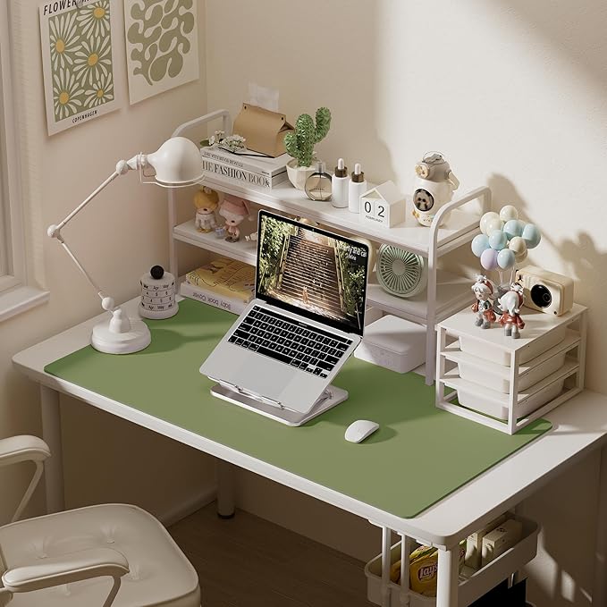 Aothia Faux Leather Desk Mat – Large Mouse Pad, Non-Slip PU Leather Blotter, Waterproof Writing Surface for Office and Home (Olive Green, 47.2" x 23.6")