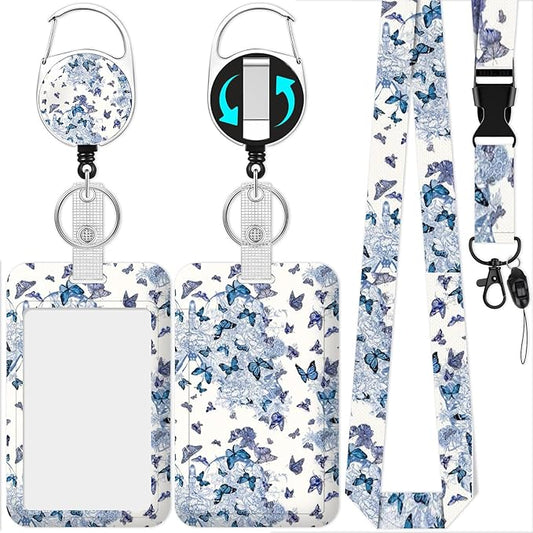 Butterfly Lanyards with Id Holder, Cute ID Badge Holder with Retractable Lanyard, ID Holder with Badge Reel Clips, Name Tag ID Card Holder Teacher Women Doctor Office Gift