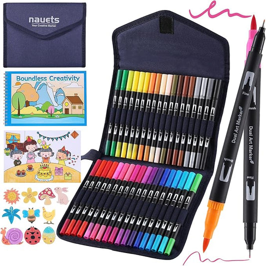 Easy Creative Coloring Book Set for Kids & Adults with 30 Patterns, 36 Color Markers, 10 Hangable Coloring Cards & 5 Premium Blank Watercolor Papers - Arts and Crafts Gift for Relaxation