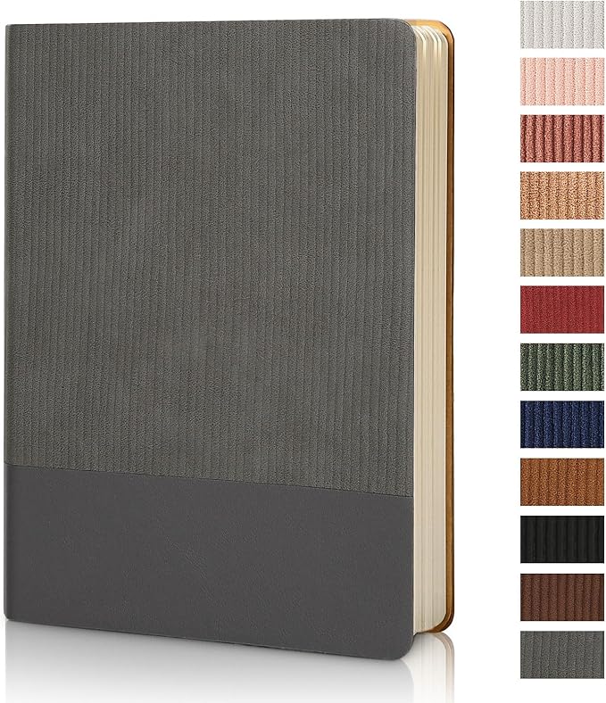 TSFPapier Lined Journal Notebook for Work College Ruled Note Book 5.79"x8.27" A5 PU Leather Daily Journaling 216 Pages for Women Men Writing Home School Supplies Business (Dark Gray)