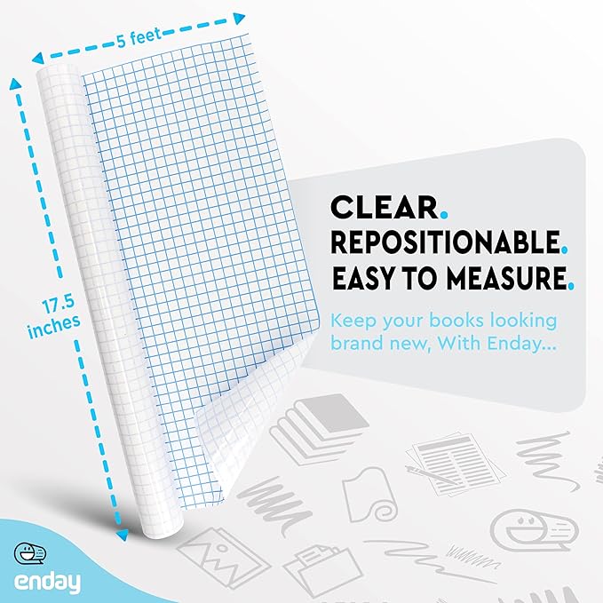 Clear Contact Paper, 17.5” x 5-Feet, Transparent Self Adhesive Book and Textbook Covers for Paperbacks and Hard Covers, Plastic Protective Covering Contact Paper Roll, Acid Free, 48 Rolls – by Enday