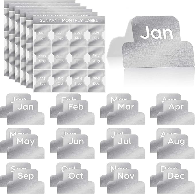 72 Pieces Adhesive Monthly Planner Tabs Monthly Index Stickers Decorative Label Calendar Stickers for Office Study Planner Journal Notebook Back to School Accessories(Silver)