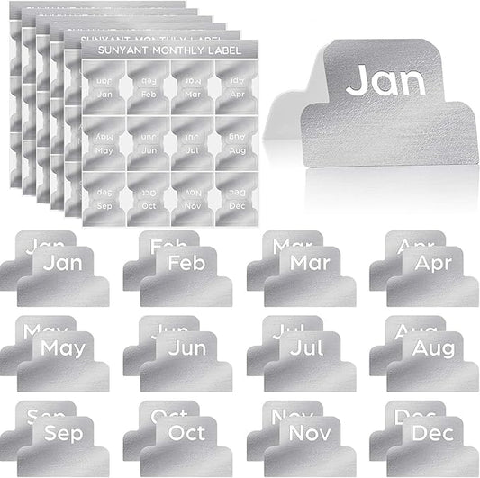 72 Pieces Adhesive Monthly Planner Tabs Monthly Index Stickers Decorative Label Calendar Stickers for Office Study Planner Journal Notebook Back to School Accessories(Silver)