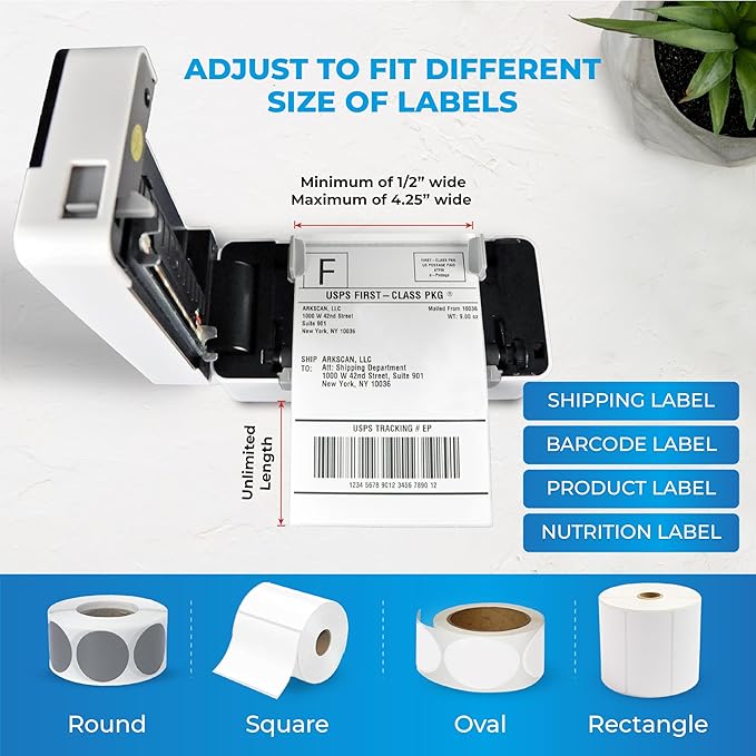 Arkscan 2054N Wireless Shipping Label Printer with USB and Wireless, for Connect to Bluetooth-Enabled Computer Devices, Support iOS, Android & Windows for 4x6 Direct Thermal Labels (Roll & Fanfold)
