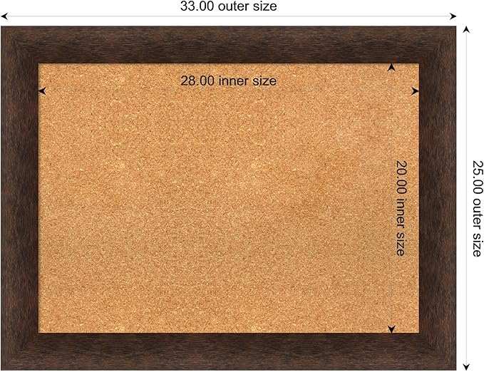 Amanti Art Natural Cork Board for Wall, 25x33 Vision Board with Brown Wood Frame, Medium Corkboard Office Decor for Home Organization, Casual Corkboard Pinboard to display items for home organization