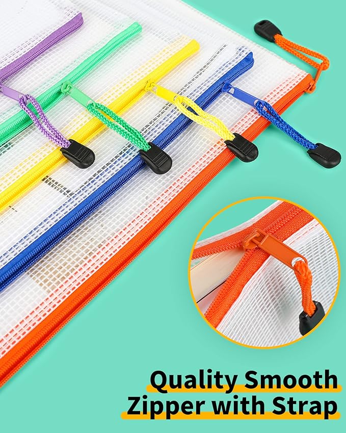 Smarpau 20pcs Mesh Zipper Pouch, 8 Sizes Plastic Zipper Pouches for Organizing, 8 Colors Waterproof Plastic Document Bags for Board Game Storage, Travel, Office Supplies