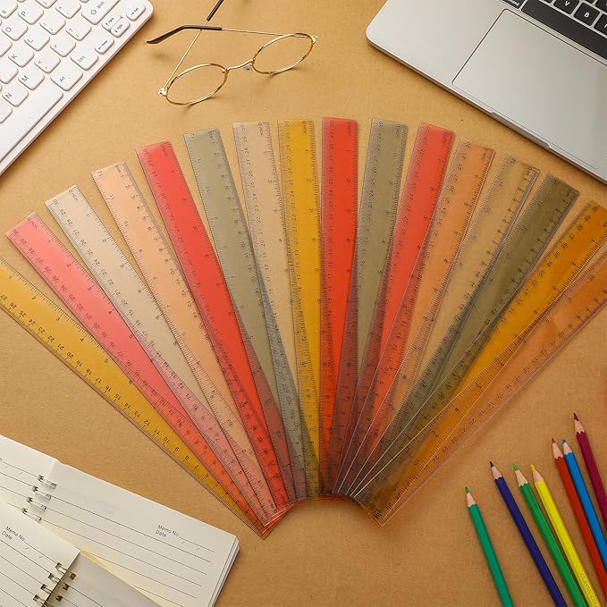 Panelee 306 Pcs 12 Inch Plastic Ruler Color Transparent Colorful Metric Clear Ruler with Inches and Centimeters for Kids School Home Classroom Office Back to School Gifts Supplies