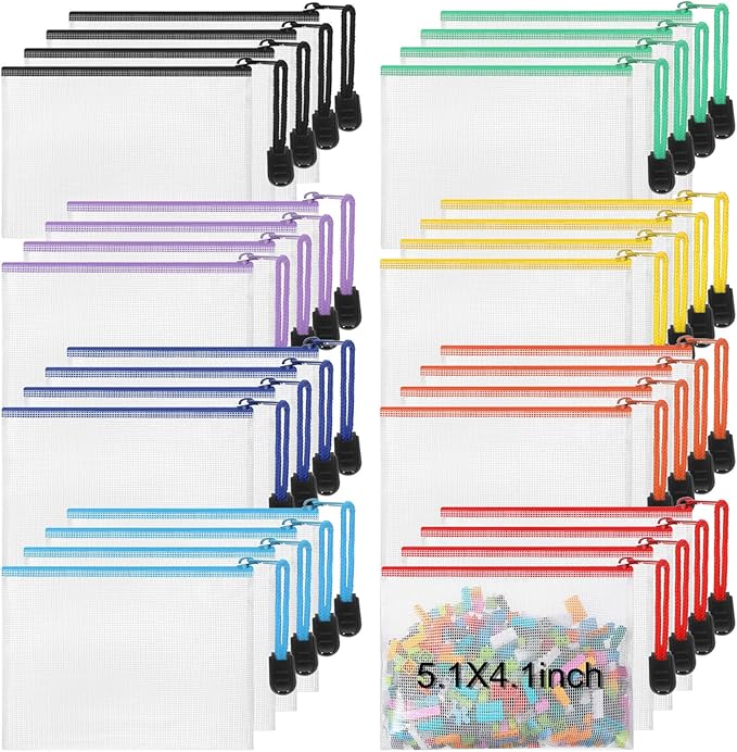 Jetec 32 Pcs Mesh Zipper Bags Toy Storage Bikini Organizer Bag Bolsas Para Guardar Trajes De Baño Waterproof Zipper Reusable Pouch Puzzle Multipurpose for Storage Office(Sweet Color,5.1 x 4.1 Inch)