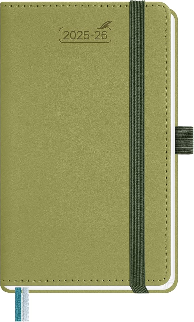 BEZEND Pocket Planner 2025-2026 Weekly and Monthly, 3.5" x 6" Academic Planner (Jul 25-Dec 26) 18-Month Mid-Year Calendar Book, Storage Pocket, Pen Holder, PU Leather Hardcover - Kiwi