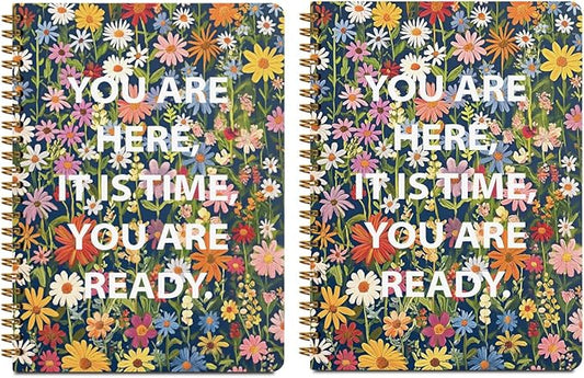 2 Pcs Inspirational Spiral Notebook - You are here, it is time, you are ready. Journaling for Work, Pretty Motivation Note Books College Study Office Supplies Inspirational Gifts for Women, Friend