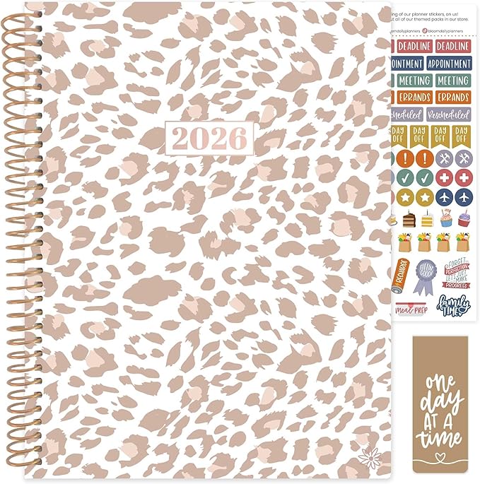 bloom daily planners 2026 Planner (January to December) - 8.5” x 11” Weekly & Monthly Dated Agenda Organizer Book with Stickers & Tabs - Flexible Soft Cover - Tan Leopard