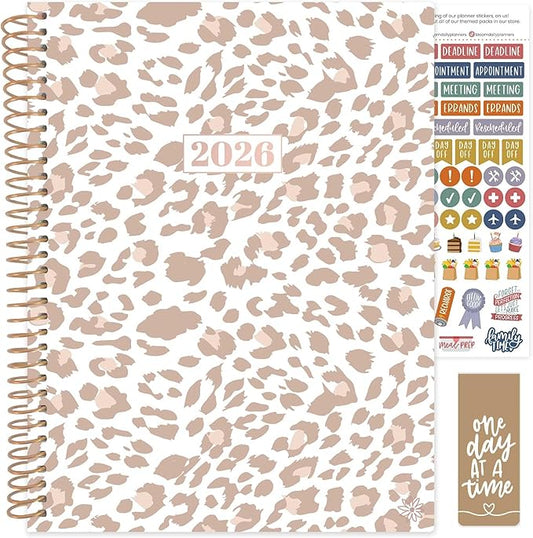 bloom daily planners 2026 Planner (January to December) - 8.5” x 11” Weekly & Monthly Dated Agenda Organizer Book with Stickers & Tabs - Flexible Soft Cover - Tan Leopard