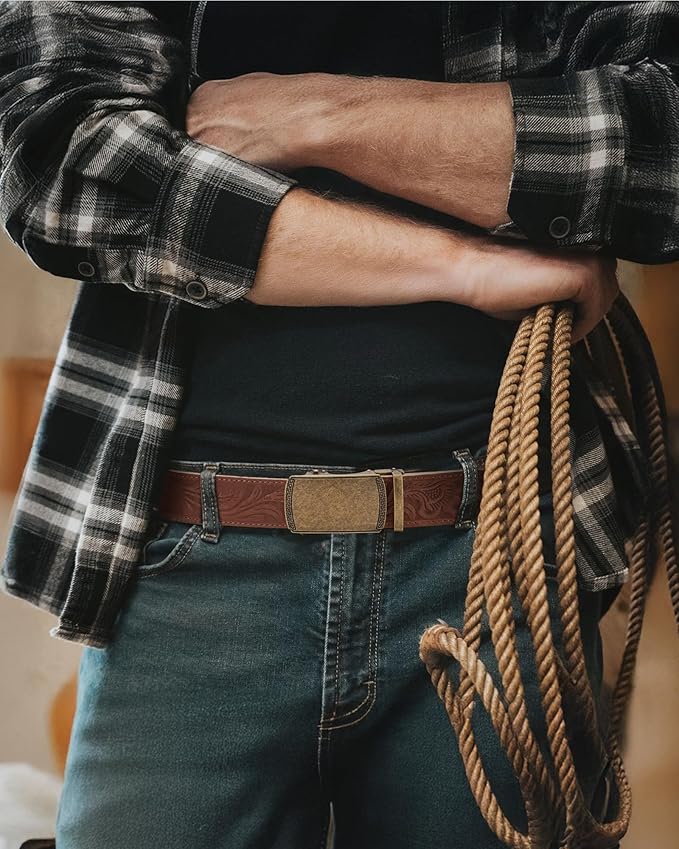 CHAOREN Mens Belt Leather Ratchet Belt - Customizable Fit, Effortless Style (35mm)