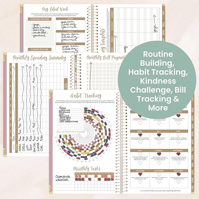 bloom daily planners HARDCOVER 2026 Planner (January to December) - A5 Task Goal Organizer - Monthly & Weekly Inspirational Agenda Book - 5.5" x 8.25" - Linen, Pink