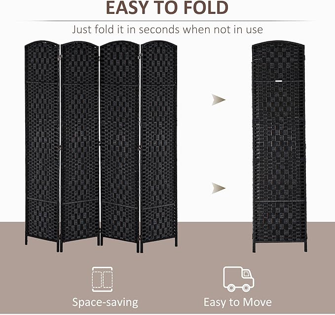 NicBex Room Divider 4 Panel Room Dividers with Woven Rattan Design Partition Room Dividers and Folding Privacy Screens 6 FT Wall Divider for Office, Room Separation,70.75"W x 0.75"D x 70.75"H, Black
