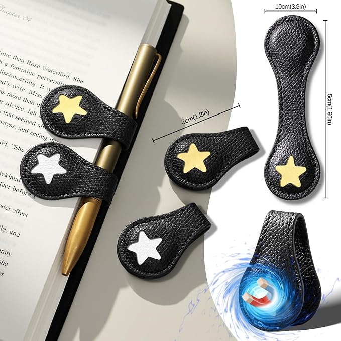2Pcs Magnetic Leather Bookmarks with Gift Box, Magnetic Pen Holder Book Marks Clip Gift for Book Lover Readers Men Women Teachers Students