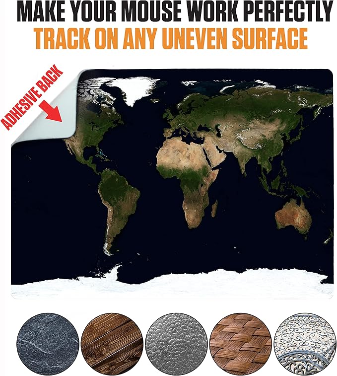 Adhesive Mouse Pad - Peel and Sticks to Any Surface - Travel Mouse Pad, Sticky for Any Surface - Excellent Tracking - Earth Satellite MAP