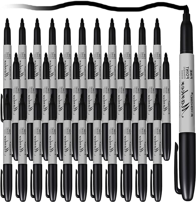 Thenshop 60 Pack Permanent Markers Bulk Black Permanent Marker Set Fine Point Pens Work on Wood, Metal, Stone, Glass