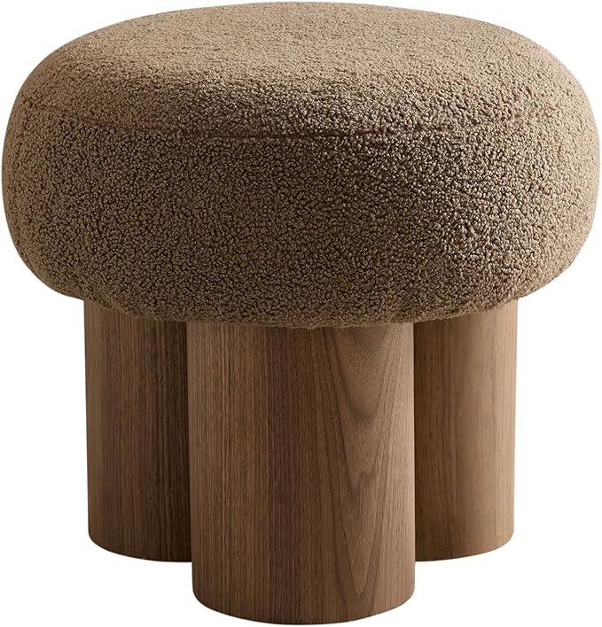 MEETAKING Small Round Foot Stool, Teddy Fabric Footrest Ottoman Stool with Non-Skid Legs, Modern Footstools Step for Couch, Desk, Office, Living Room (Brown)