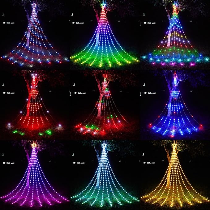 11.8 FT Christmas Decorations Outdoor Star String Lights,Smart APP Remote Control RGB Color Changing DIY 344 LED Waterfall Lights for Garden Yard Outdoor Xmas Decorations