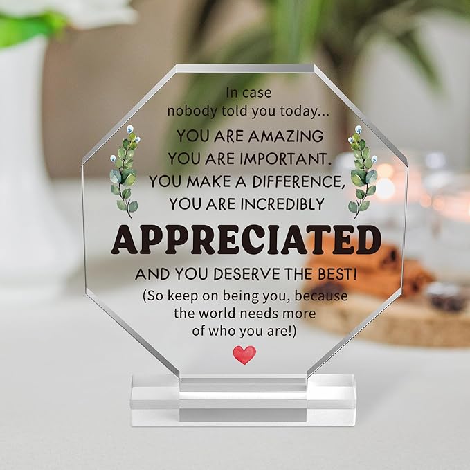 Yopyame Acrylic Inspirational Gift Ideas - Thank You Gifts for Women Men Friends Appreciation Gift for Coworker Keepsake Paperweight for Office Desk Inspirational Motivational Clear Desk Sign for Home
