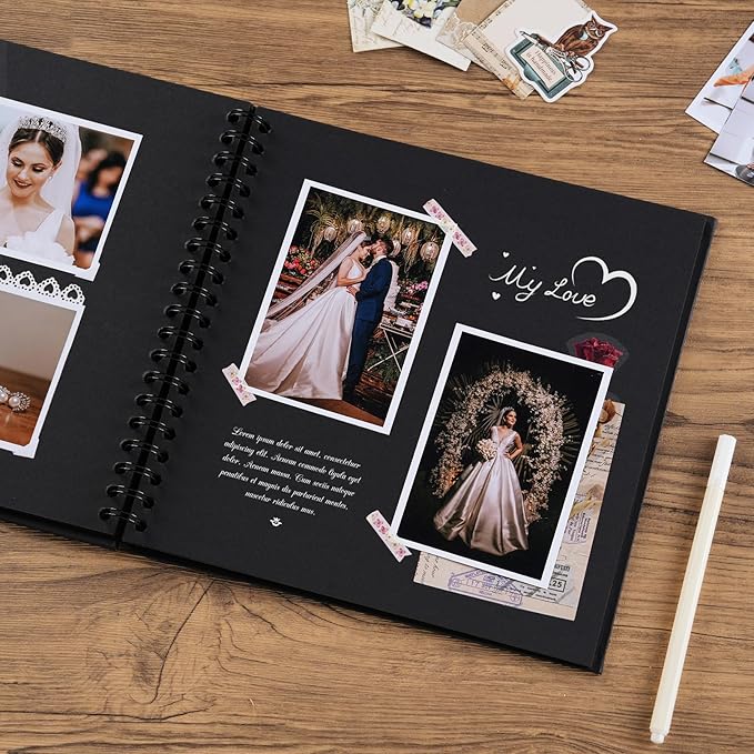 potricher 10 x 10 Inch DIY Scrapbook Album 40 Pages Hardcover Kraft Paper Scrap Book Photo Albums Memory Book for Wedding and Anniversary Family (Black, 10 Inch)