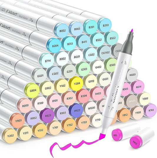 Caliart Pastel Markers, 61 Colors Dual Tip Alcohol Markers, Easter Basket Stuffers for Kids, Teens, Toddlers - Sketch Pens Permanent Art Set for Adults, Book & Egg Decorations