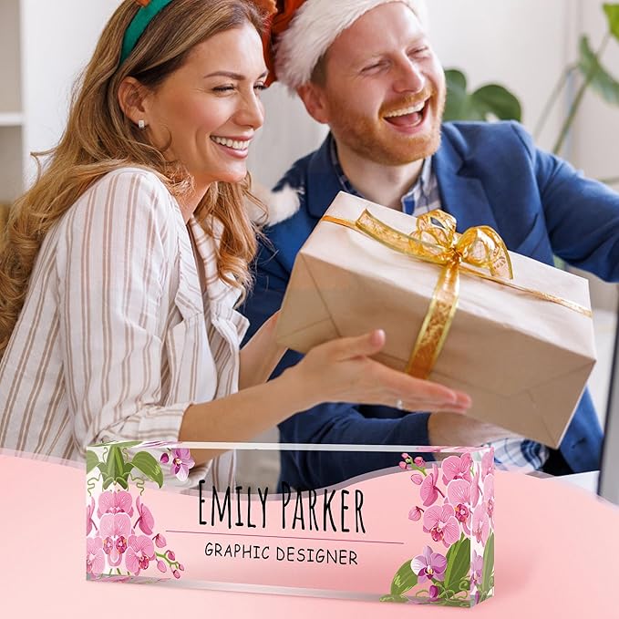 Custom Name Plate for Desk, Personalized Acrylic Office Name Sign with Name & Title, Elegant Desk Decor for Women Men, Employee Appreciation Gift (Orchid)