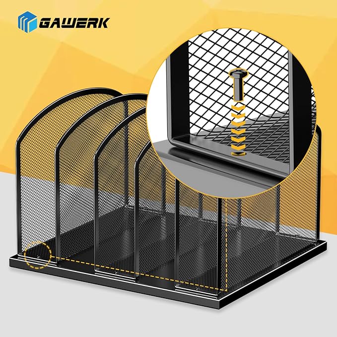 Large Size Desk File Organizer, Metal Mesh Vertical Desktop File Holder, 5-Section file organizer for Desk Home Office (1 Pack), Black