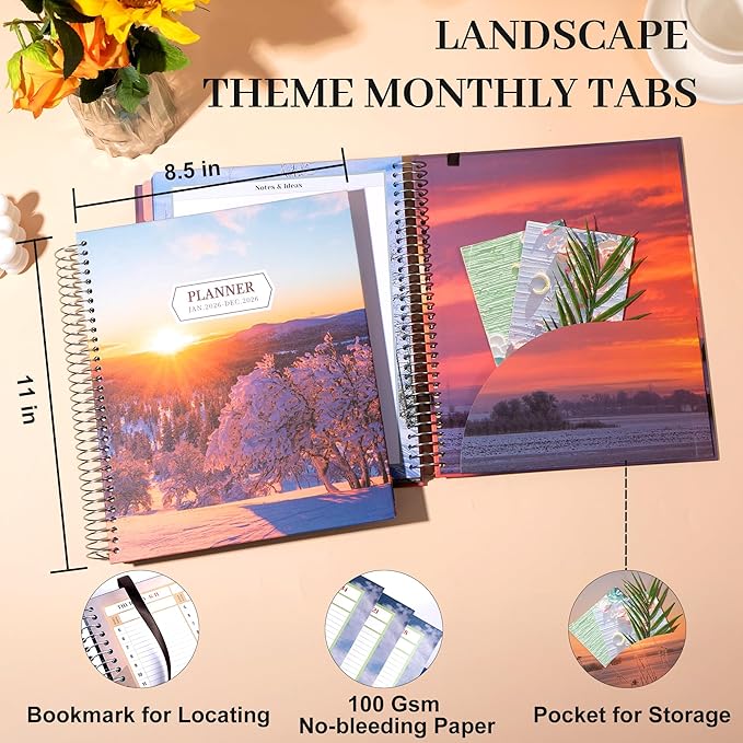 CAGIE 2026 planner Weekly and Monthly Jan 2026-Dec 2026 Hardcover Hourly Daily Planners for Women 26 Calendar Planner with Stickers Spiral Bound Yearly Agenda, 8.5 x 11