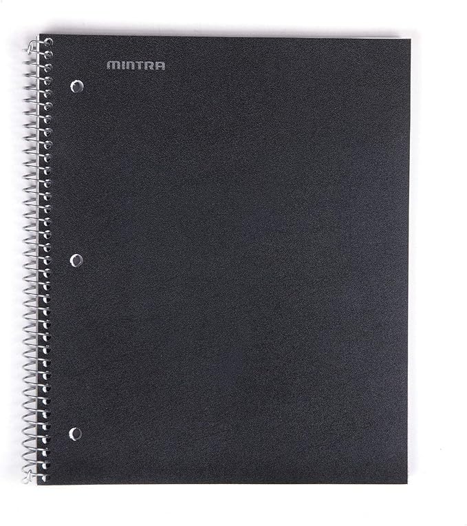 Mintra Office Durable Spiral Notebooks, 1 Subject, (Black, College Ruled 12pk), 100 Sheets, Poly Pocket, Moisture Resistant Cover, School, Office, Business, Professional