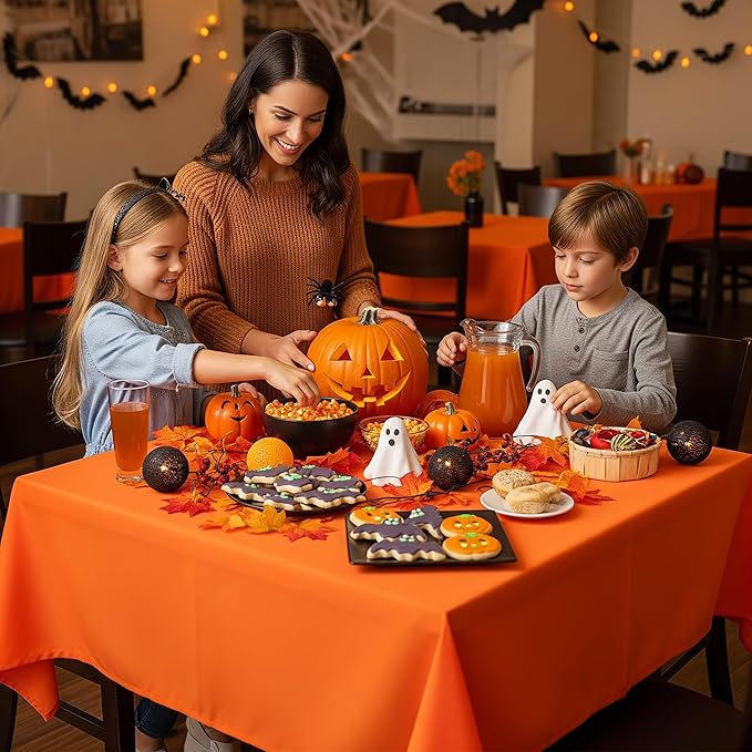 sancua Square Tablecloth - 54 x 54 Inch - Stain and Wrinkle Resistant Washable Polyester Table Cloth, Decorative Fabric Table Cover for Dining Tables, Buffet Parties and Camping, Orange