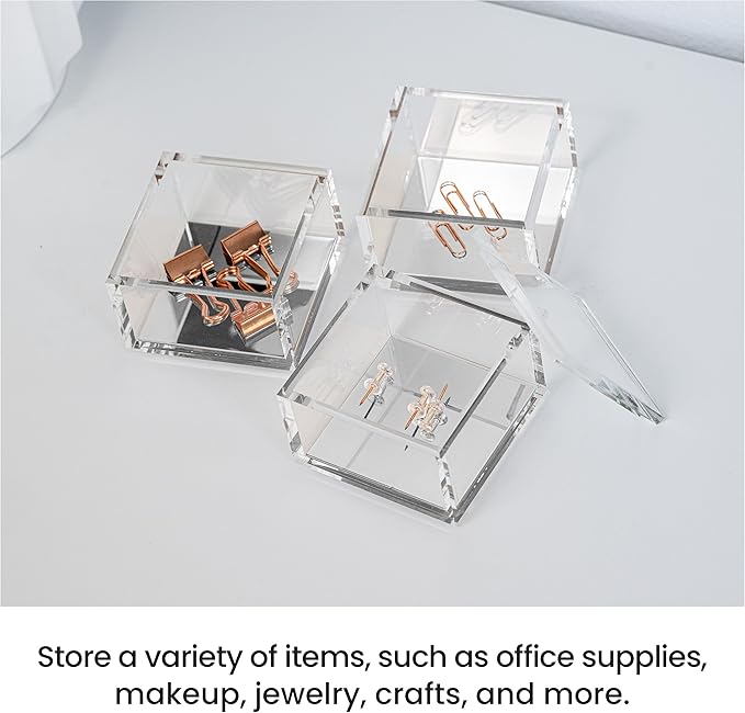 OfficeGoods 3-Tier Stackable Acrylic Holder- Stylish Desk Organizer and Storage for Office or Home – Transparent Square Design with Silver Metal Base