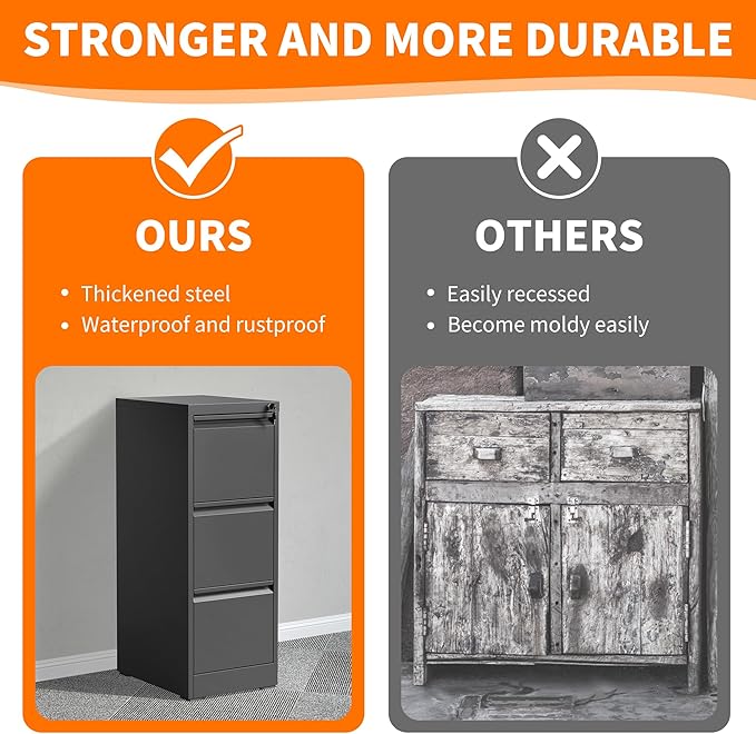 Metal File Cabinet with Drawer Heavy Duty Locking File Cabinets Home Office Steel Filing Cabinet Vertical File Cabinets for Legal/Letter Size File,Assembly Required