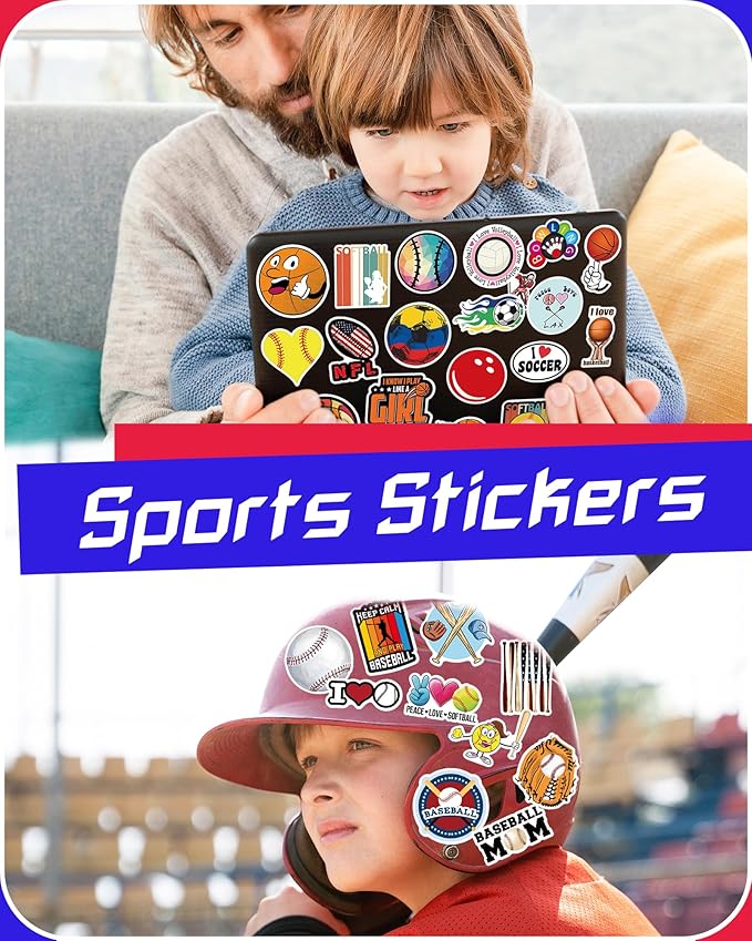 300 Pcs Sport Stickers for Kids, Sport Water Bottle Stickers, Vinyl Waterproof Laptop Sticker for Water Bottle, Bulk Sticker Packs for Boys Kids Classroom Prizes for Elementary Students