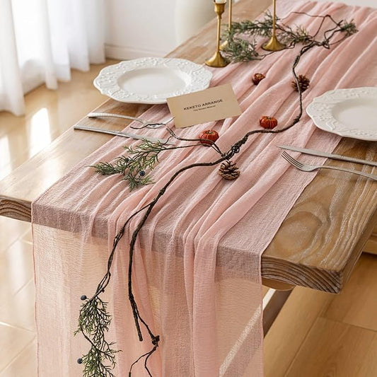 10pcs Blush Pink Gauze Rustic Cheesecloth Table Runner 120 Inch 10 FT for Wedding Baby Shower Bridal Shower Birthday Engagement Garden Outdoor Party Long Sheer Boho Decorations