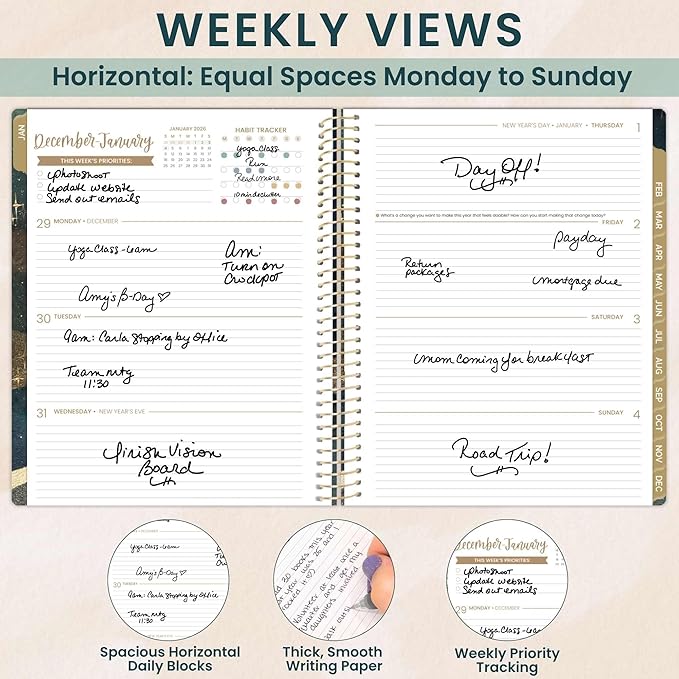 bloom daily planners 2026 Planner (January to December) - 8.5” x 11” Weekly & Monthly Dated Agenda Organizer Book with Stickers & Tabs - Flexible Soft Cover - Celestial Skies