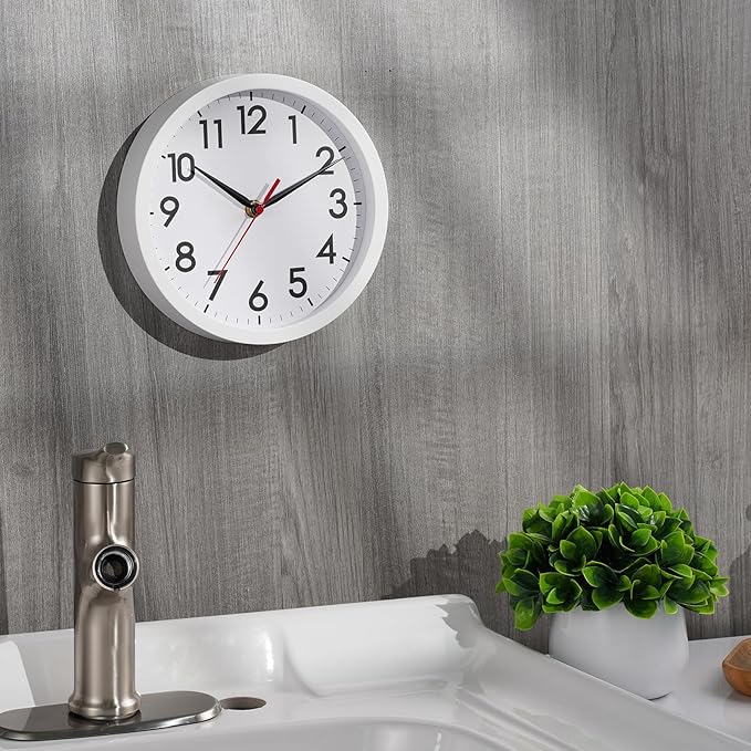 AKCISOT Wall Clock, Modern Small Wall Clocks Battery Operated 8 Inch, Silent Non-Ticking Analog Classic for Office, Home, Bathroom, Kitchen, Bedroom, School(White)