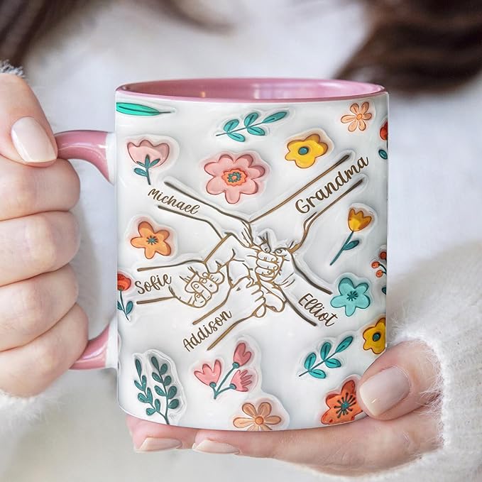 LOVELYPOD Custom Mom Mug with Kids Names, You Hold Our Hands Also Our Hearts Mug, Mama Coffee Cup, Mothers Day Gifts, Personalized Coffee Mugs, Christmas Gifts, Mothers Day Mugs for Mom